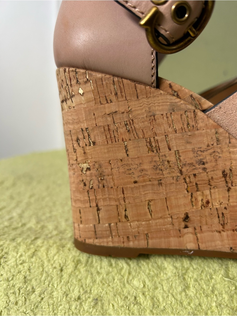 Coach Isia Metallic Wedged Leather Cork Open Toe Sz 6 Like New - Picture 4 of 12